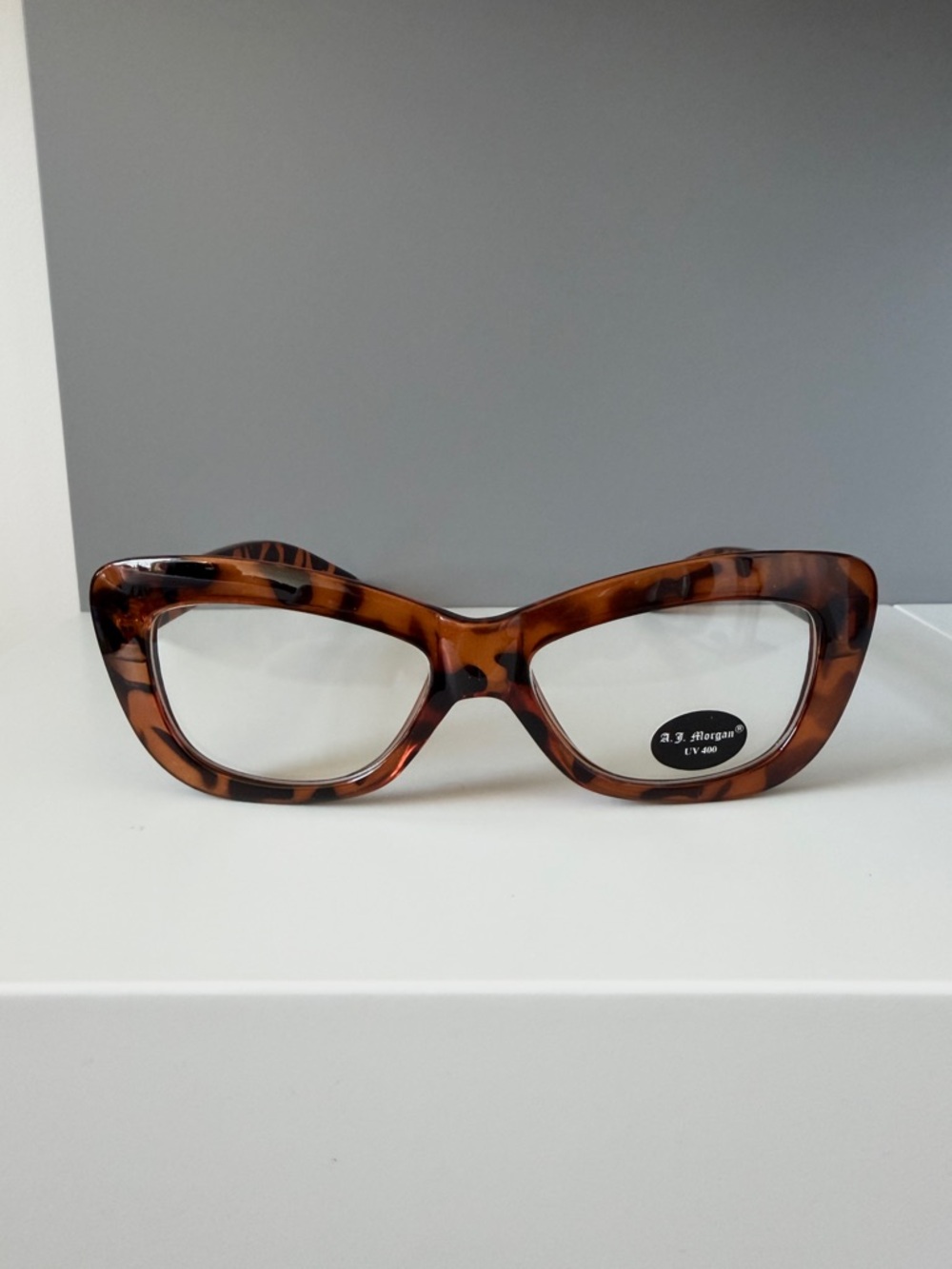 AJ Morgan brown tortoiseshell oval cateye clear lens eye glasses